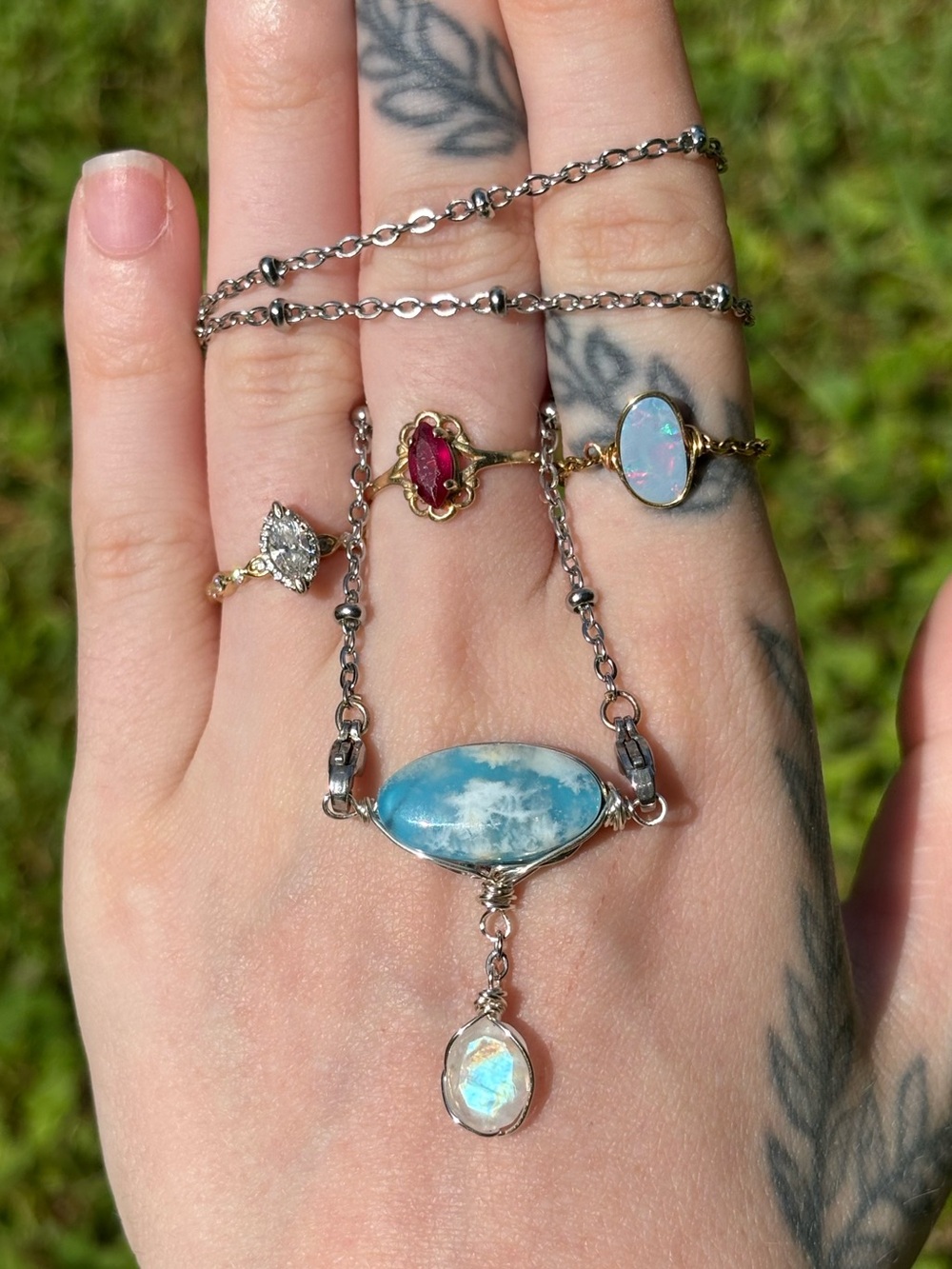 Plume agate double dangle interchangeable necklace